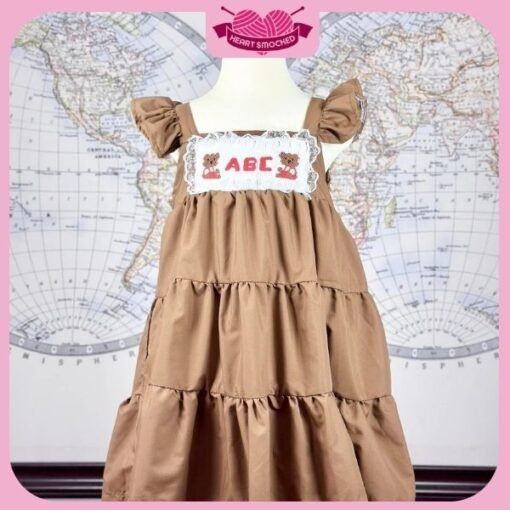 Smocked Embroidered Bear Collared Dress Set - Image 3