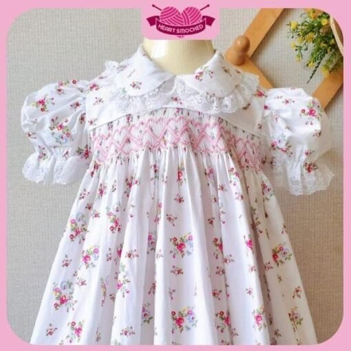 Spring Summer Dress 2025 Heart Smocked Floral Dress Wholesale Smocked Clothing