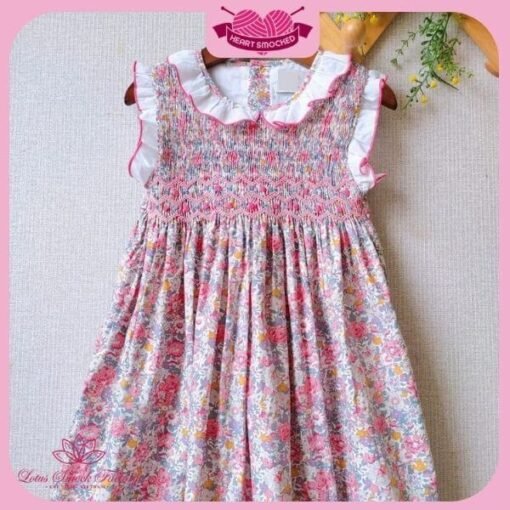 Spring Summer Dress 2025 Floral Geometric Smocked Sleeveless Dress Wholesale Smocked Clothing