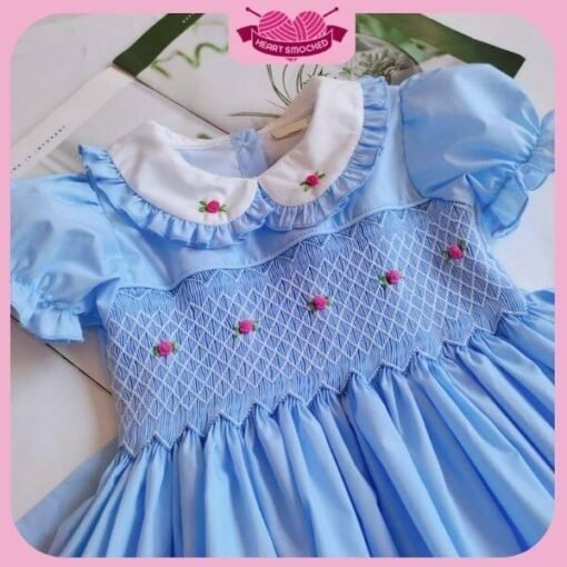 Smocked Spring Summer Dress 2025 Blue Rose Dress Wholesale Smocked Clothing