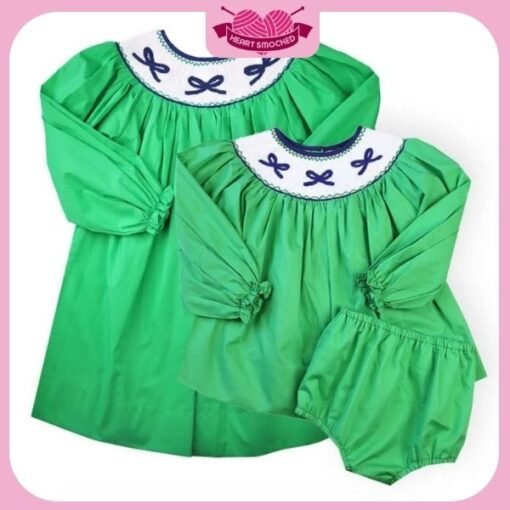 St Patrick Dress 2025 Green Bow Dress Wholesale Smocked Clothing - Image 2