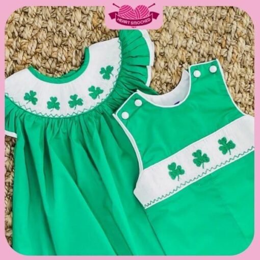 St Patrick Dress 2025 Green Clover Dress Wholesale Smocked Clothing - Image 4