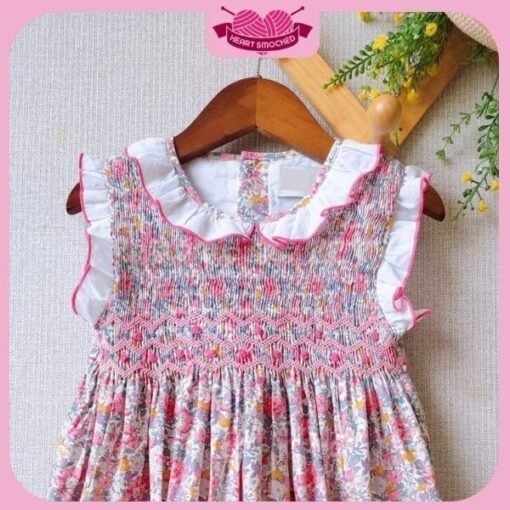 Spring Summer Dress 2025 Floral Geometric Smocked Sleeveless Dress Wholesale Smocked Clothing - Image 2