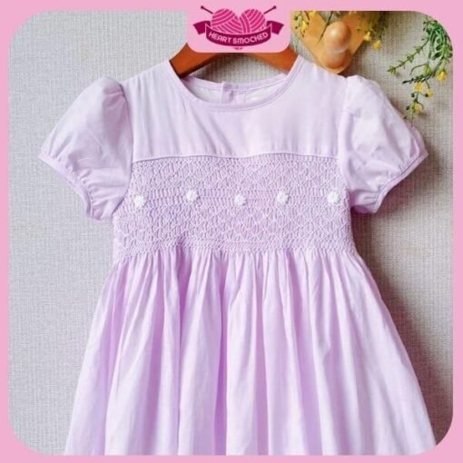 Spring Summer Dress 2025 Light Purple Geometric Smocked Dress Wholesale Smocked Clothing - Image 2