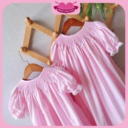 Smocked Spring Summer Dress 2025 Pink Rose Bishop Dress Wholesale Smocked Clothing - Image 3