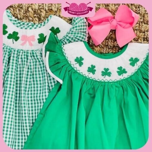 St Patrick Dress 2025 Green Clover Dress Wholesale Smocked Clothing - Image 3