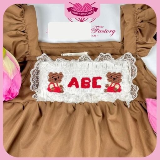 Smocked Embroidered Bear Collared Dress Set