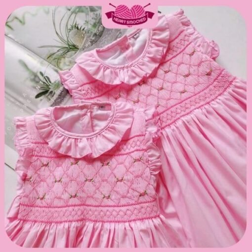 Smocked Spring Summer Dress 2025 Pink Rose Dress Wholesale Smocked Clothing - Image 3