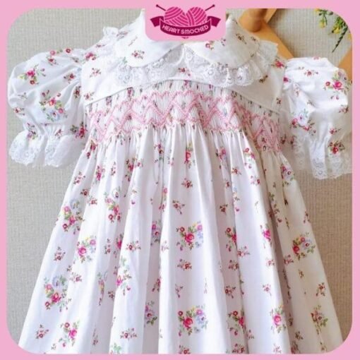 Spring Summer Dress 2025 Heart Smocked Floral Dress Wholesale Smocked Clothing - Image 3