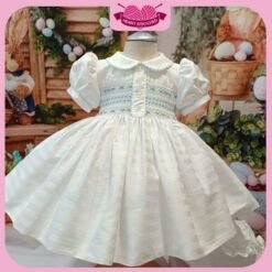 Lilaly Hand-Smocked dress with floral hand-embroidered made by Heart Smocked 2